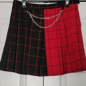 Hot Topic/Social Collision Split Plaid Pleated Skirt with Chain Detail